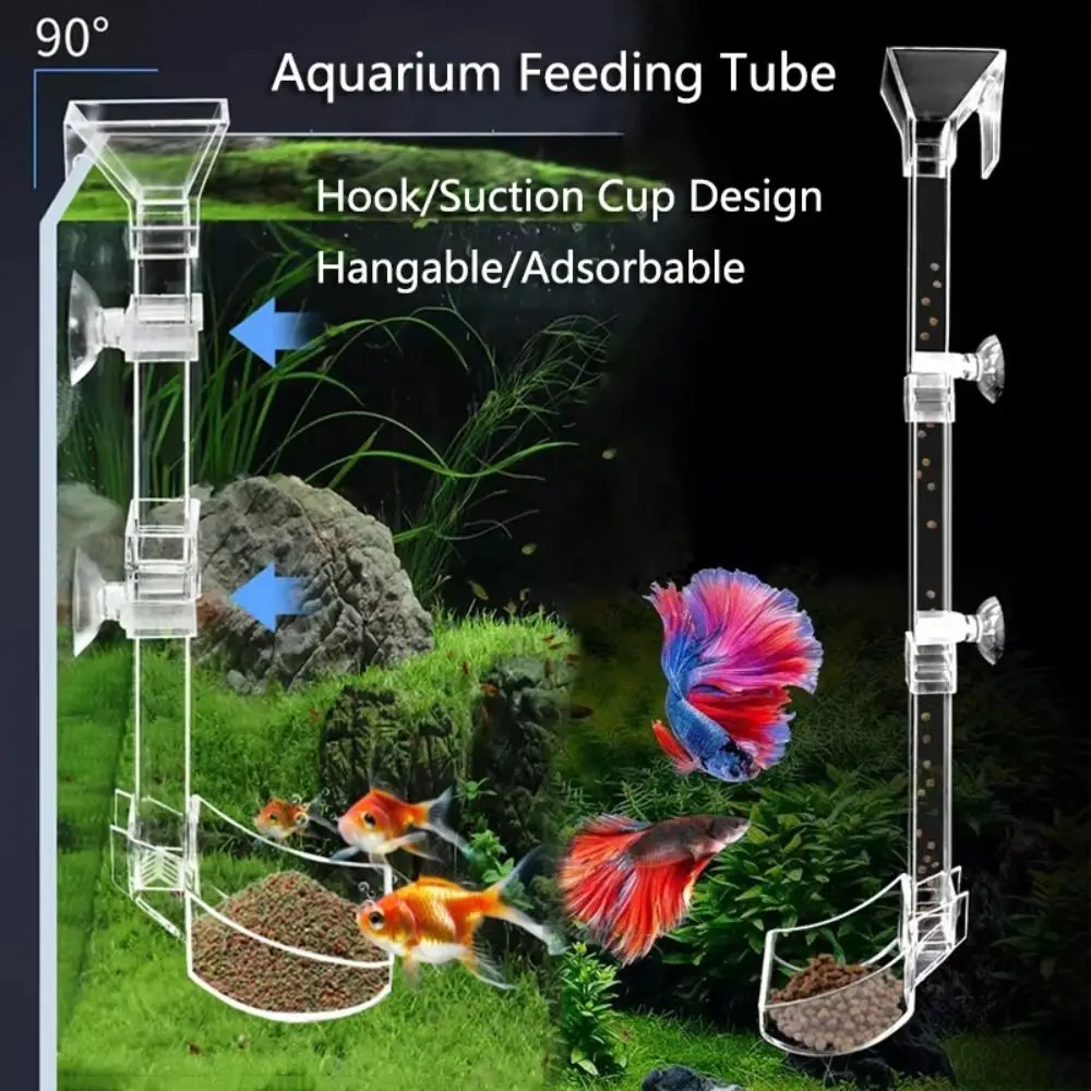 

17-38cm Aquarium Fish Tank Feeder Tube Acrylic Fixed Point Fish Tank Food Dispenser with Suction Cup Durable Feeder Bowl