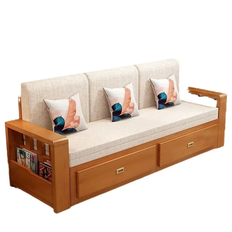 Solid wood sofa bed, all solid wood multi-functional folding sofa bed