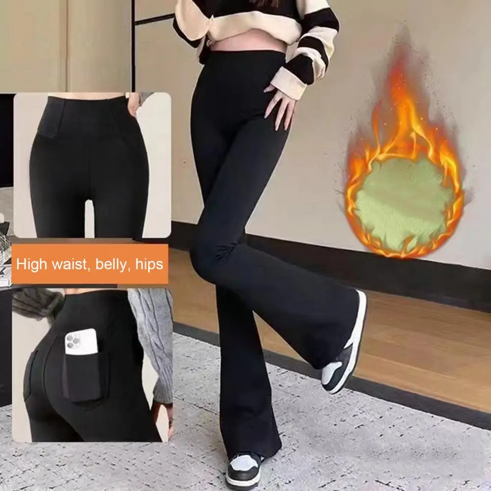 Women Pants High Waist Thermal Fleece Flared Pants for Women Warm Velvet Sports Leggings Resistant Streetwear Flared Trousers