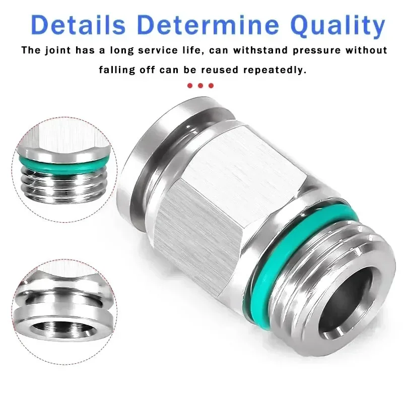 G-Thread PC Connector Air Hose Fitting G1/8 1/4 3/8 1/2 Male Thread Pipe Joint 8mm Pneumatic Quick Cooupling 304 Stainless Steel