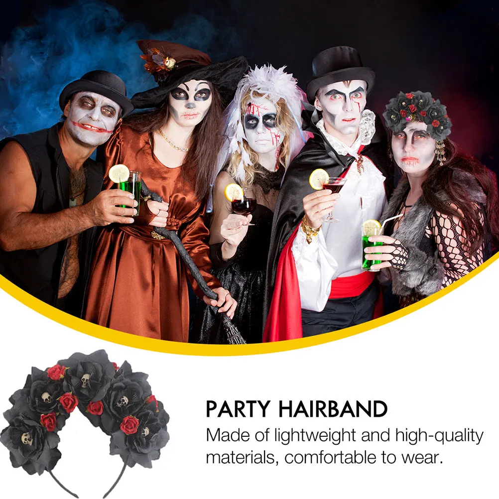 

Rose Skull Hair Band Halloween Headdress Mexican Floral Headpiece Fake Roses Hair Accessories Fashion Headband Skull Decor