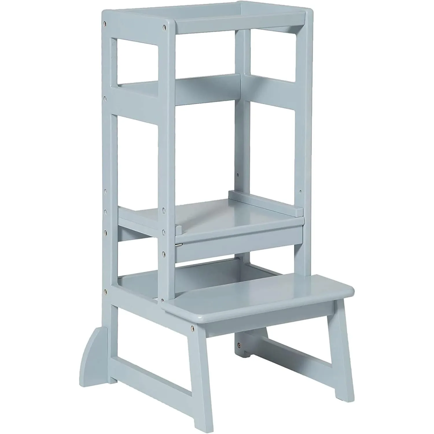 

Kitchen Step Stool for Toddlers and Kids Ages 18 Months to 3 Years Old with Adjustable Height and Solid Wood Railings, Gray