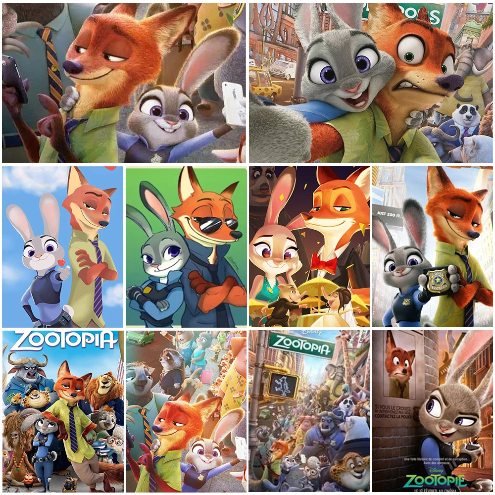 Diamond Painting Disney Zootopia Judy and Nick Animals Mosaic Painting 5D Diy Paint Full Round Drills Cross Stitch Home Decor