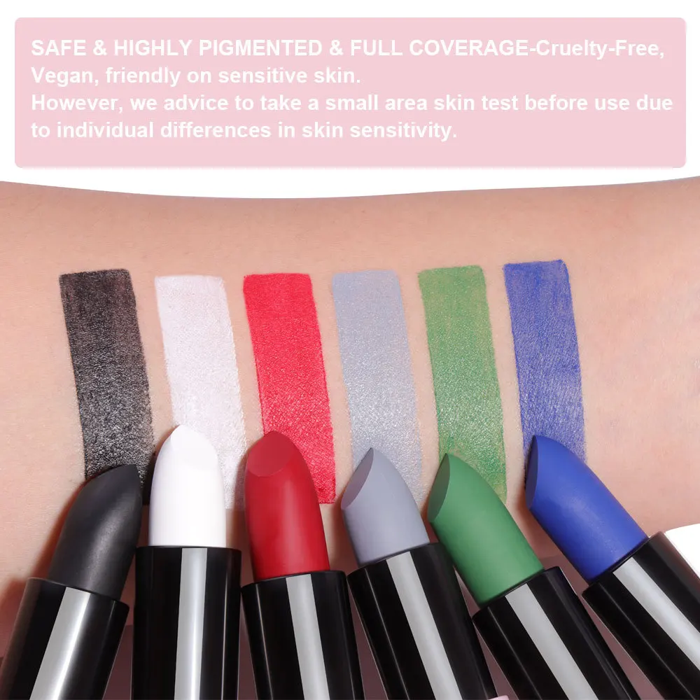 6가지 색상 매트 립스틱 다목적 크림 메이크업 입술, 볼, 눈용 방수 블렌더블 페이스 바디 페인트 페스티벌 파티용