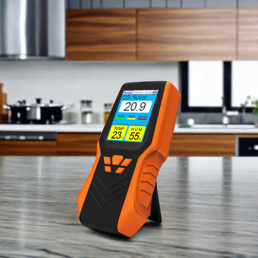 3-in-1 LCD-scherm Zuurstofanalysator 0-30.0% Vol Elektrochemie Sensor met temperatuur-vochtigheid Oplaadbaar 1 jaar garantie OEM