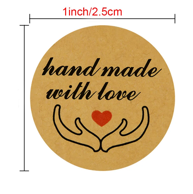 50-500 Stuks Ronde "Hand Gemaakt Met Liefde" Stickers Zegel Etiketten Baby Shower Cadeau Decor Bakpakket Envelop Briefpapier Sticker