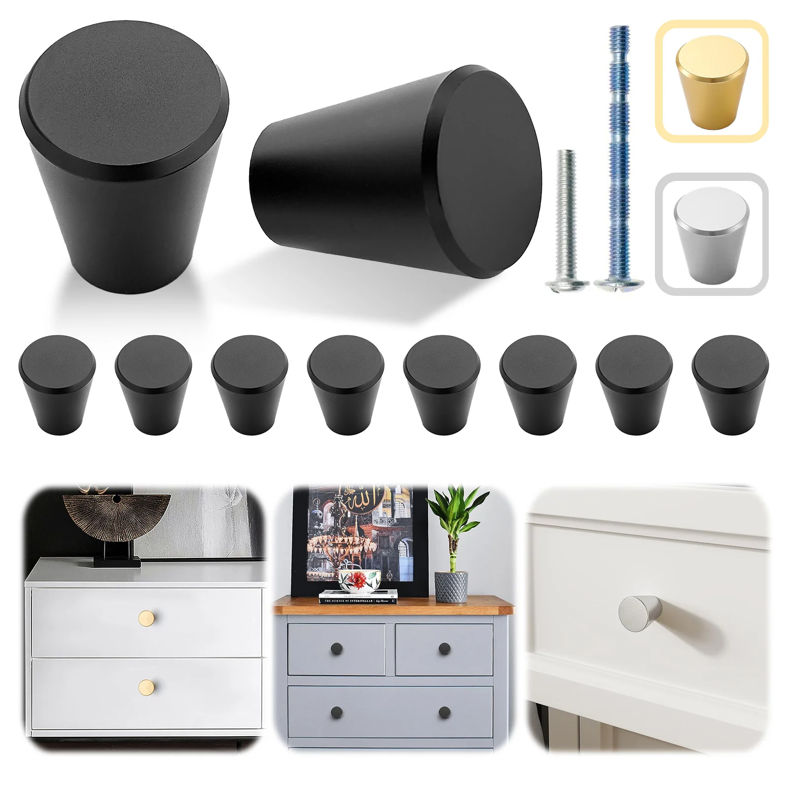 Puxadores de armário foscos de 3/4 polegadas, puxadores de gaveta de cômoda de cozinha, hardware para armários com furo único