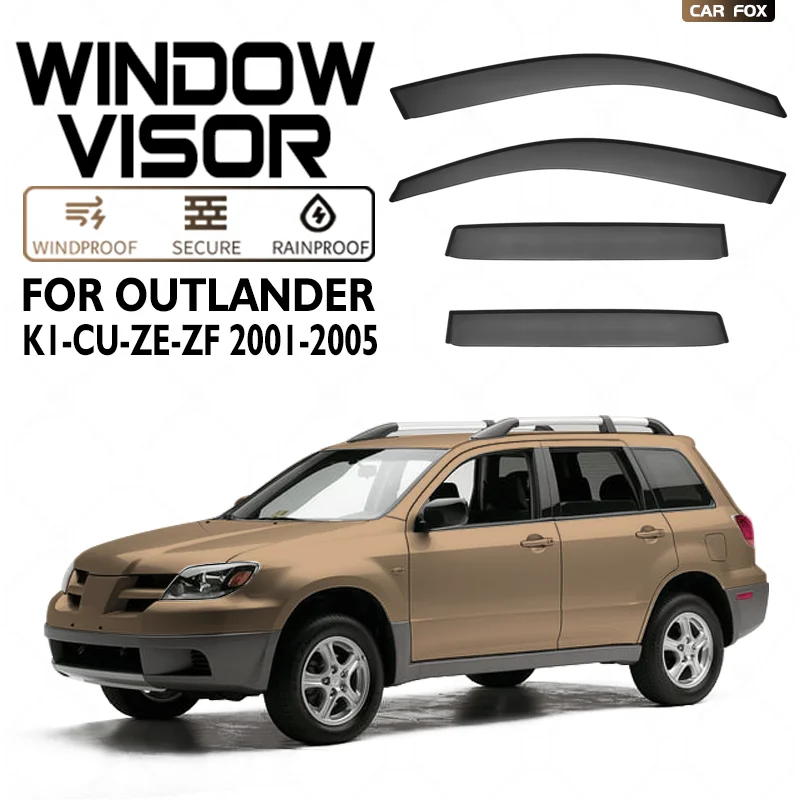 

For Montero Outlander CU ZE ZF 2001-2005 Plastic Window Visor Vent Shades Sun Rain Deflector Guard