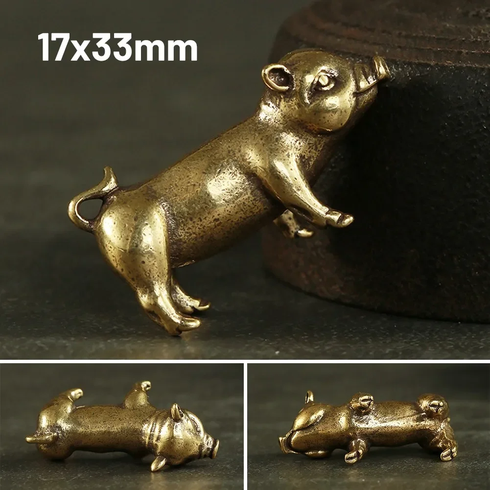 Retro Brass Handmade Pig Miniatures Figurines Desk Ornament Metal Copper Animal Model Toy Tea Pets Decoration Crafts Accessories