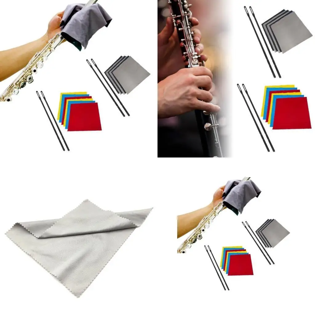 

652F Flute Cleaning Kits Cleaning Cloth and Rod Flute Cleaner Cleaning Swabs Flute Polishing Cloth Wind Instrument Cleaner