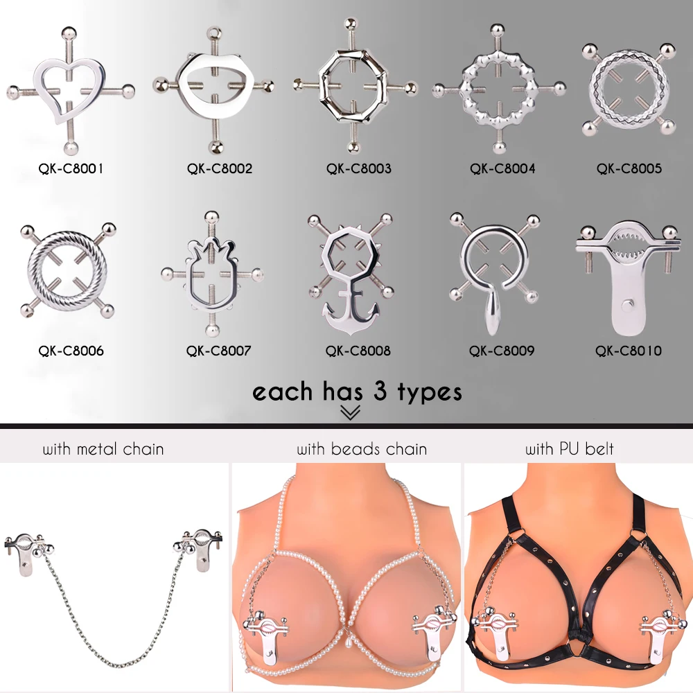 FRRK Animal Teeths Bite Metal Nipple Clamps with Chain Sex Clothespins Chest Clips Restraints Flirting Papilla Couples Play Toys