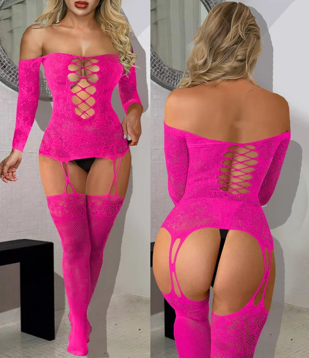 Sleepwear women sexy lingerie Babydoll BODYSUIT Mesh Floral BodyStocking Intimate Catsuit wedding night product erotic plus size