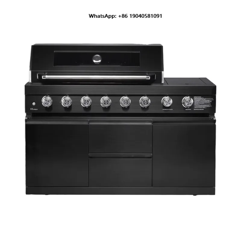 BBQ Gas Grill  Stainless Steel 304 with Cabinet Storage and Side Burner for Outdoor Barbecue Cooking