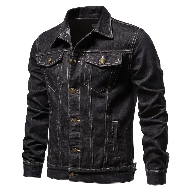 2025 Autumn Men Solid Denim Jackets Fashion Motorcycle Vintage Jeans Jackets Hommes Slim Fit Cotton Casual Black Blue Coats