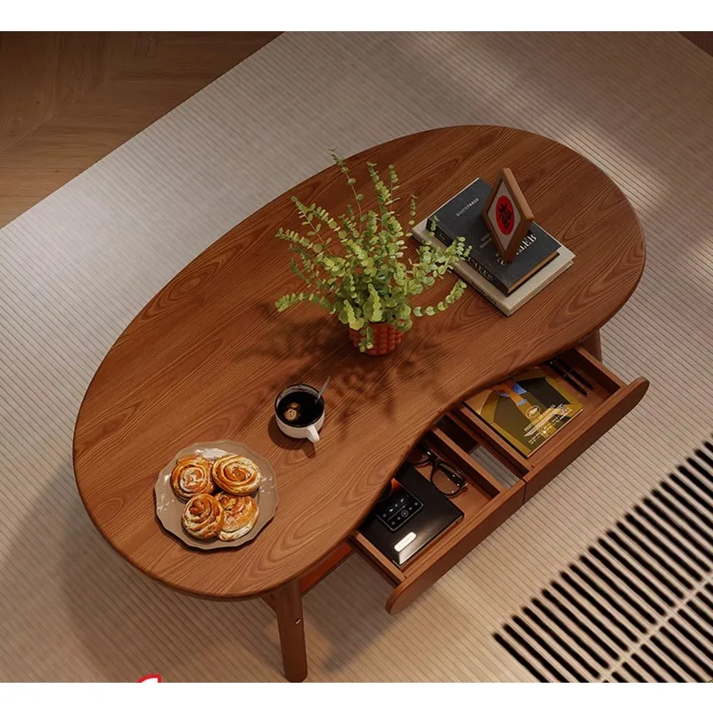 Solid wood living room coffee table, household medieval small apartment double-layer solid wood coffee table