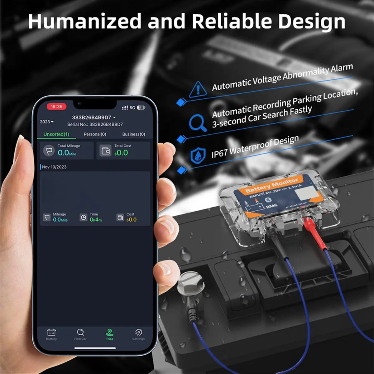 

(SPOR) Bluetooth 4.0 Монитор автомобильного аккумулятора 12В, тестер заряда и запуска, анализатор аккумуляторов с приложением для Android и iOS, 2 шт.