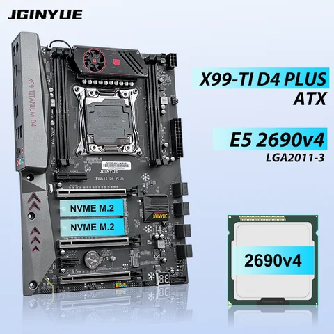 JGINYUE X99 마더보드 키트 Intel LGA 2011-3 CPU xeon E5 2690 V4 DDR4 지원 ECC M.2 NVME SATA 하이 엔드 X99-TI D4 PLUS