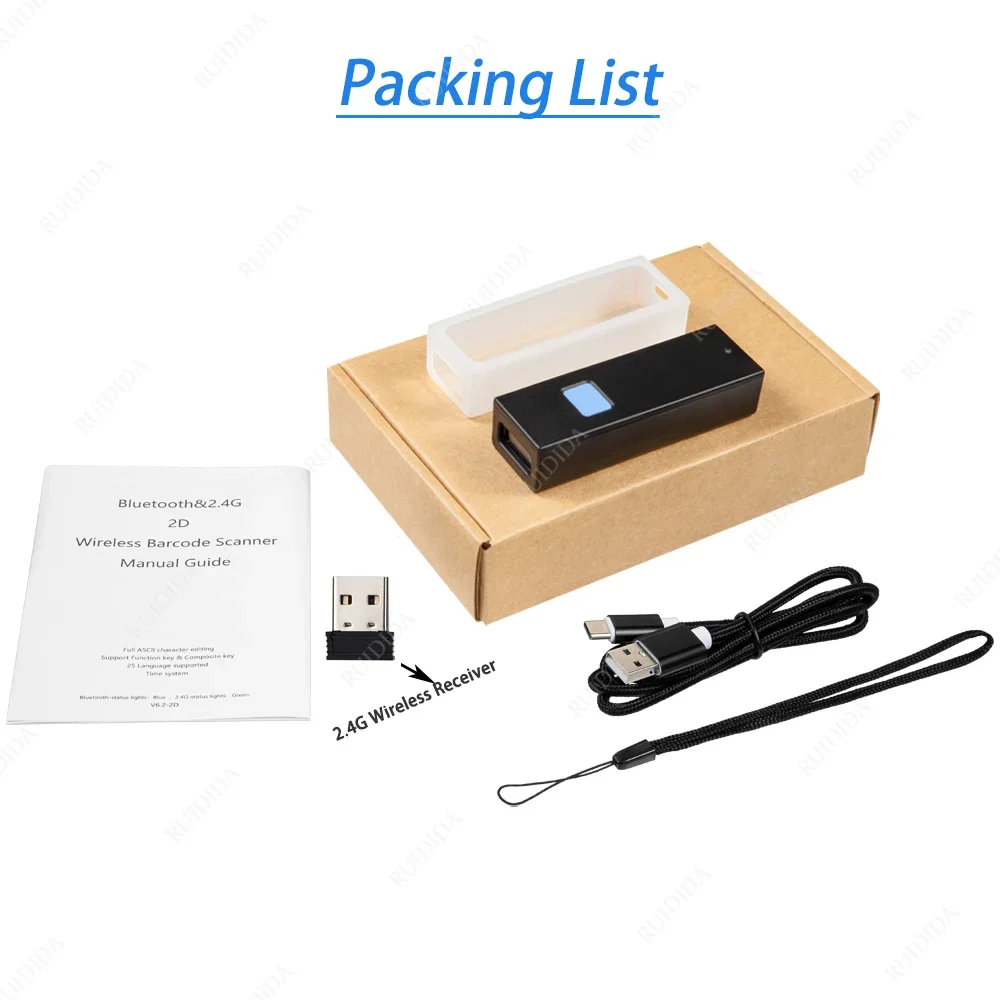 1D 2D Wireless Bluetooth Barcode Scanner Mini Pocket Bar Reader Portable BT Reader QR Code PDF417 Scanner for PC iPad iPhone