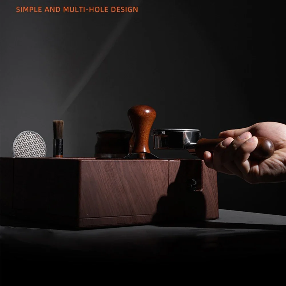 51mm-58mm Universal Coffee Tamper Base Espresso Handle Bracket Abs Wood Grain Multifunctional Removable Grounds Powder Box