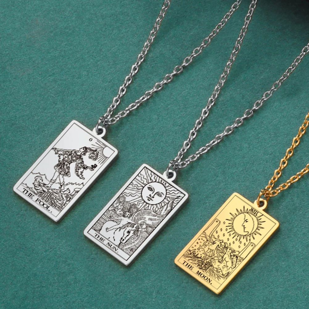 Dawapara Tarot Cards Necklace Women Stainless Steel Necklace Wealth Amulet Classic Tarot Major Arcana Divination Charm Jewelry