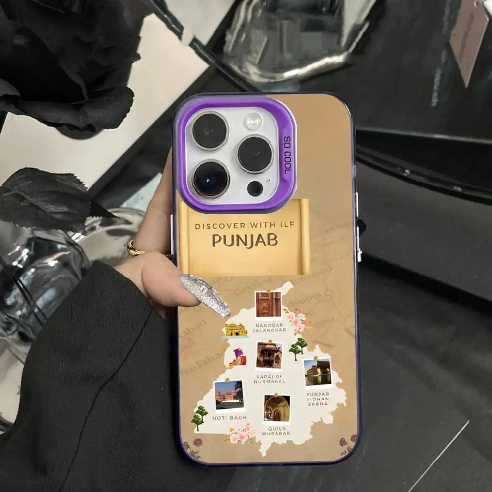 السفر البنجاب خريطة الفن جراب هاتف آيفون 16,15,14,17,13,12,11,XS,Mini,Pro,SE,MAX الأرجواني ماتي غطاء سيليكون