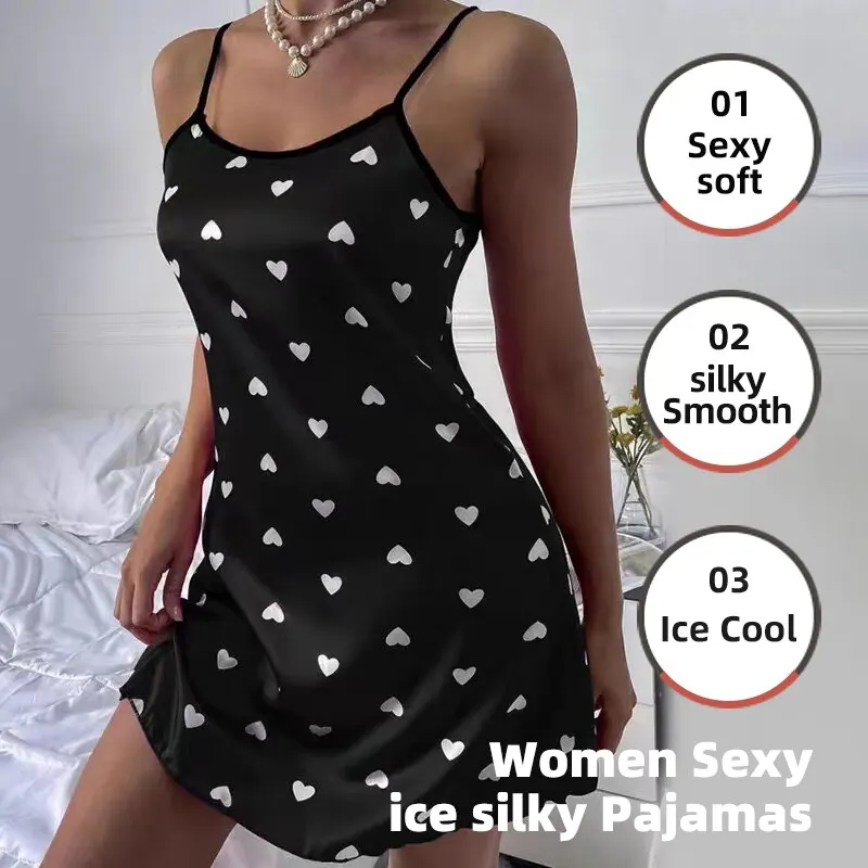 Women Sexy Ice Silky Pajamas Nightgowns Nightdress Slip Skirt L XL XXL Red Black Low Cut Comfortable Casual Summer