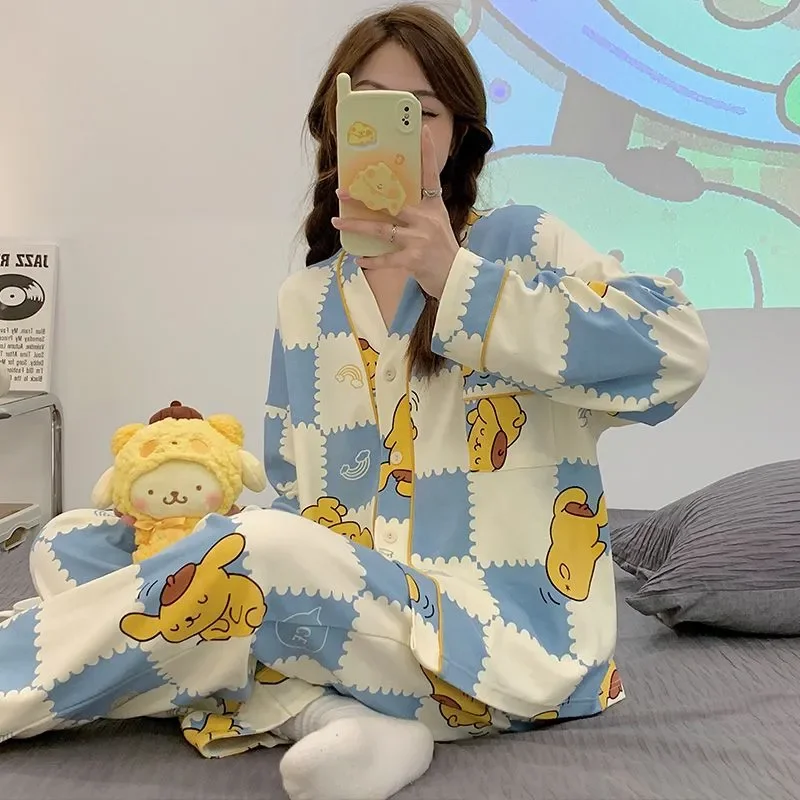 

Sanrio Pompom Purin женские пижамные комплекты для сна Kawaii мультфильм весна осень брюки с длинными рукавами элитная одежда для сна домашняя одежда