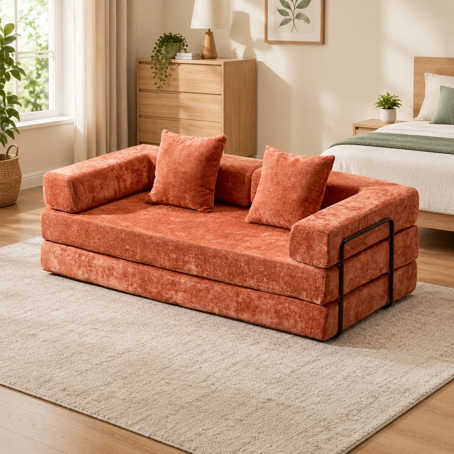 Floor Couch,Compression Sofa,Convertible Bed-with Pillow Back Support Armrest,Comfy Futon Lounge Sleeper,Corduroy Fabric,for