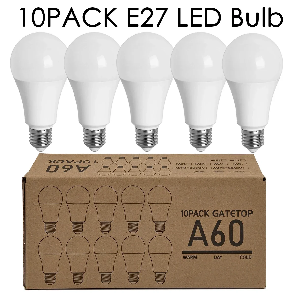 10Pcs E27 LED Bulb AC 220V 15W 18W 20W 24W Power  Selectable CRI80 3000K 4000K 6000K Light Lamp for Foyer Home Lighting