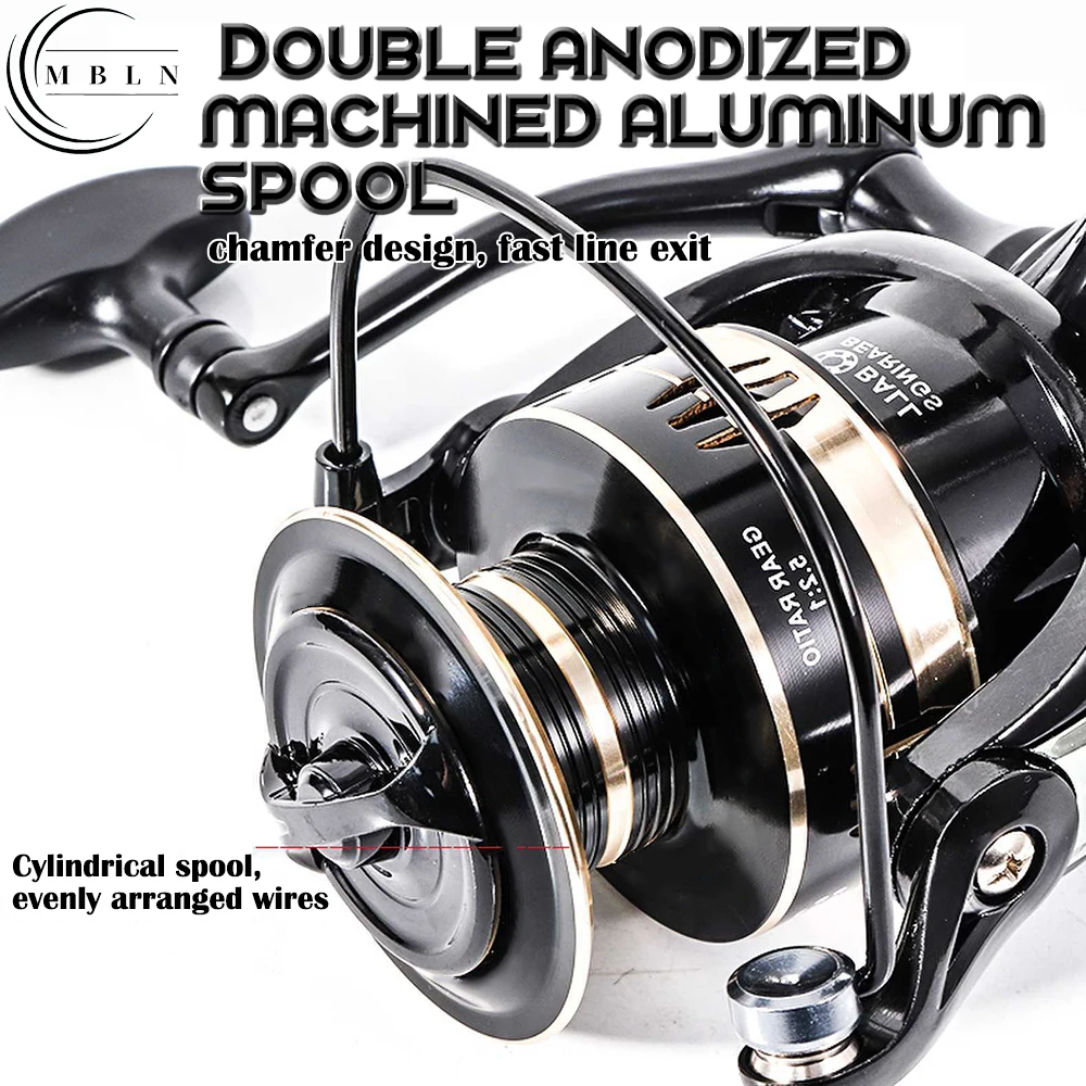 a cylindrical fishing reel MBLN Brand,2024 NEW,2000-7000 Series,Fishing Reel,Aluminium Alloy Spool,CNC  Metal Handle,5.2:1 Gear Ratio,Carp Spinning Reel