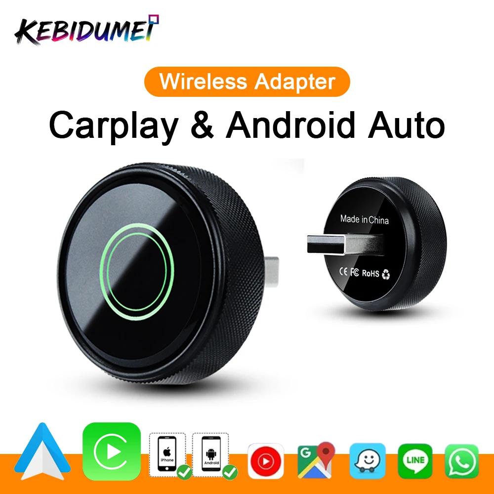

KEBIDUMEI 2in1 Wired to Wireless Carplay Plug & Play Fast Connect Adapter 5GHz WiFi Bluetooth Mini Car AI Box Car Accessories