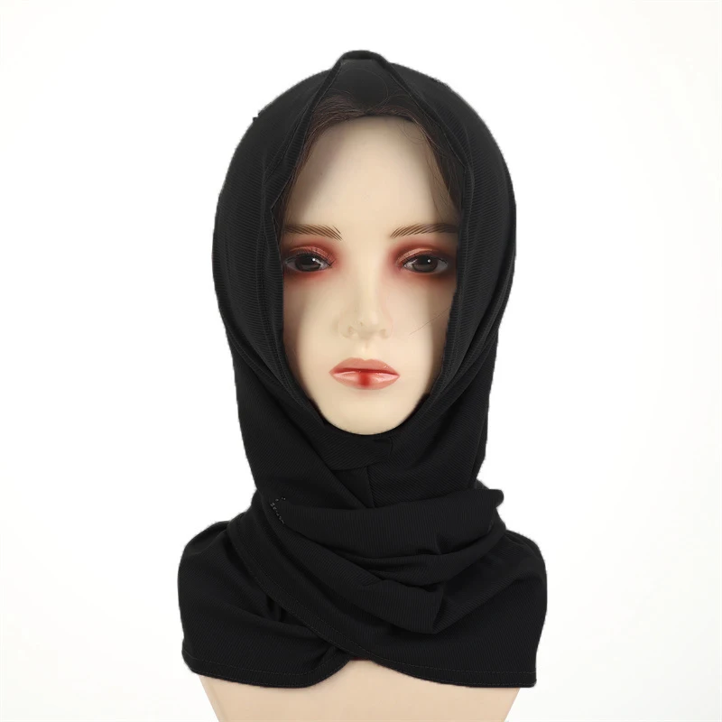 Muslim Hijab Solid Color Turban Arabian Nylon Pullover Hat Front Slit Hot Diamond Malay Ladies Headscarf Ethnic Shawl Cap