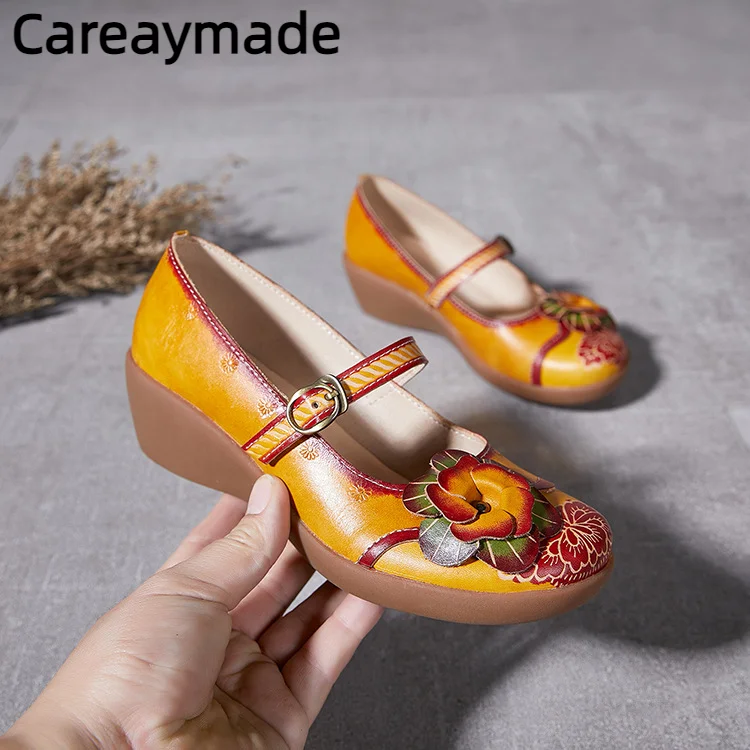 Careaymade-Summer Genuine Leather Cowhide Thick Sole Single Shoes Four Seasons Shoes Ethnic Candy Colors Women\'s Home sandal