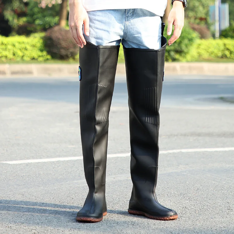 Thickened PVC Plastic One-piece Fishing Pants Over The Knee Water Wading Trousers Rice Paddy Transplanting Shoes