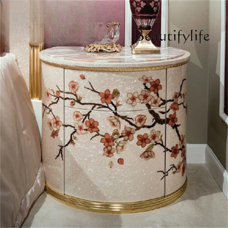 

European shell parquet bedside table French court bedroom large shell bedside table