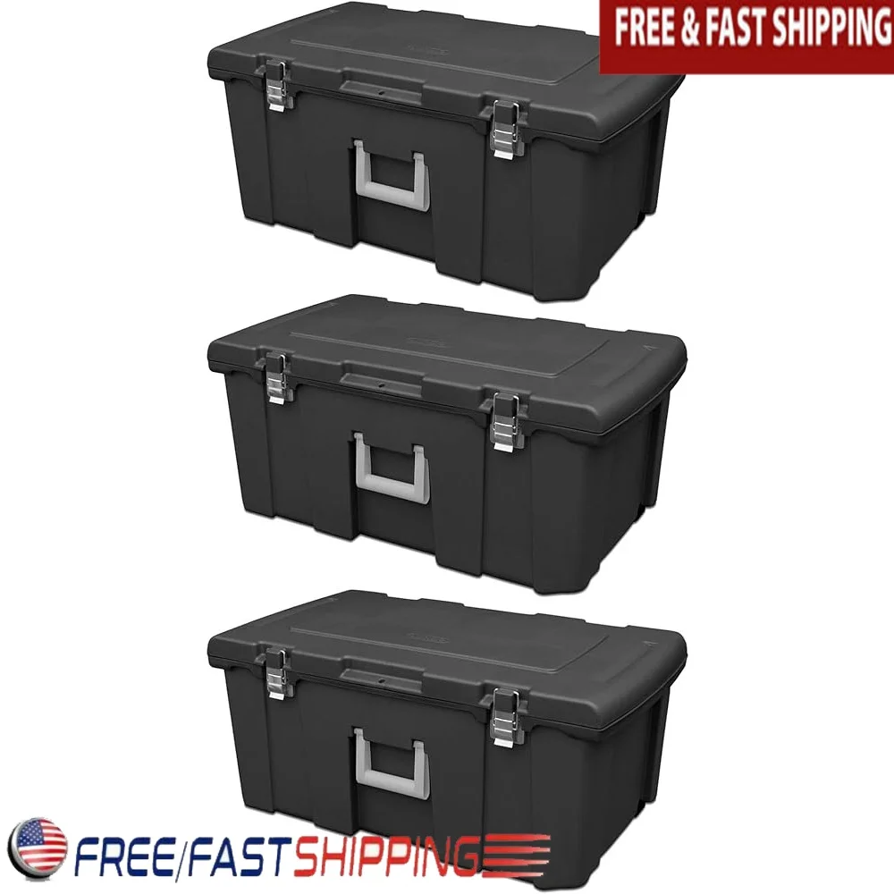 

3 Pack Wheeled Lockable Storage Containers Plastic Utility Bins Organizer Tool Box Garage Camping Under Bed Storage