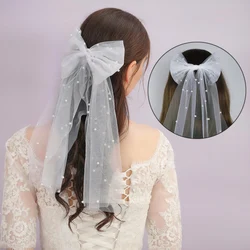 Elegant Bridal Bow Veil with pearl Bridal Wedding Headdress Short Veil Back Head Decor Hair Accessories