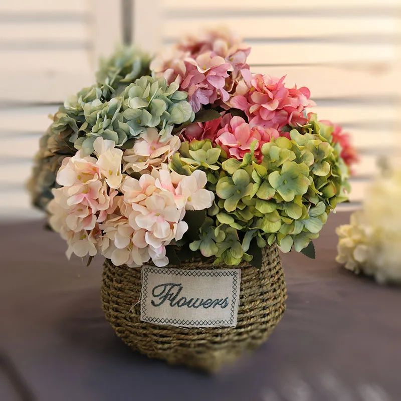Artificial flowers silk hydrangea high quality retro fake flowers for wedding party home decor diy silk flowers