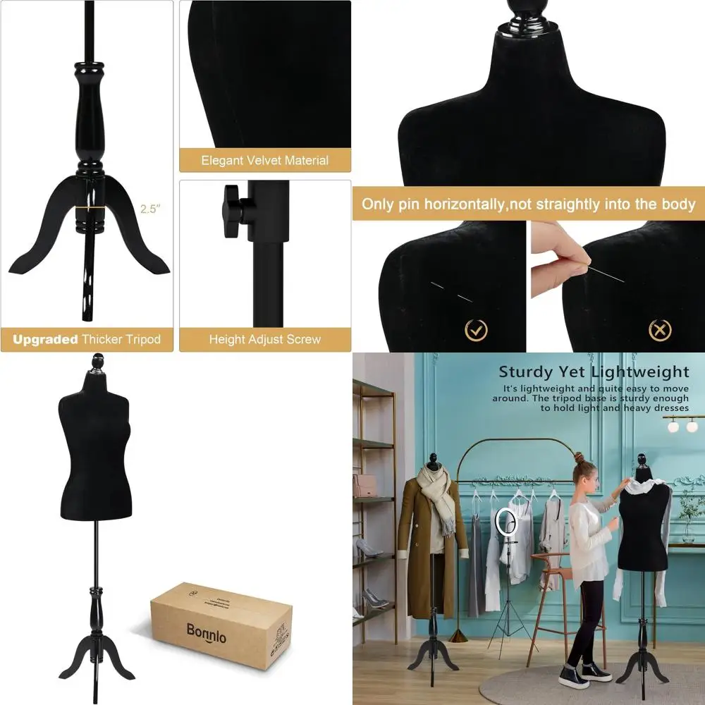 

Medium Adjustable Height Dress Form Size 10-16 with Upgraded Tripod Stand for Sewing and Display (Black)
