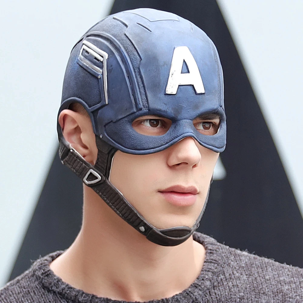 

Captain American Mask Cosplay Steven Rogers Superhero Latex Helmet Halloween Carnival Party Costume Props