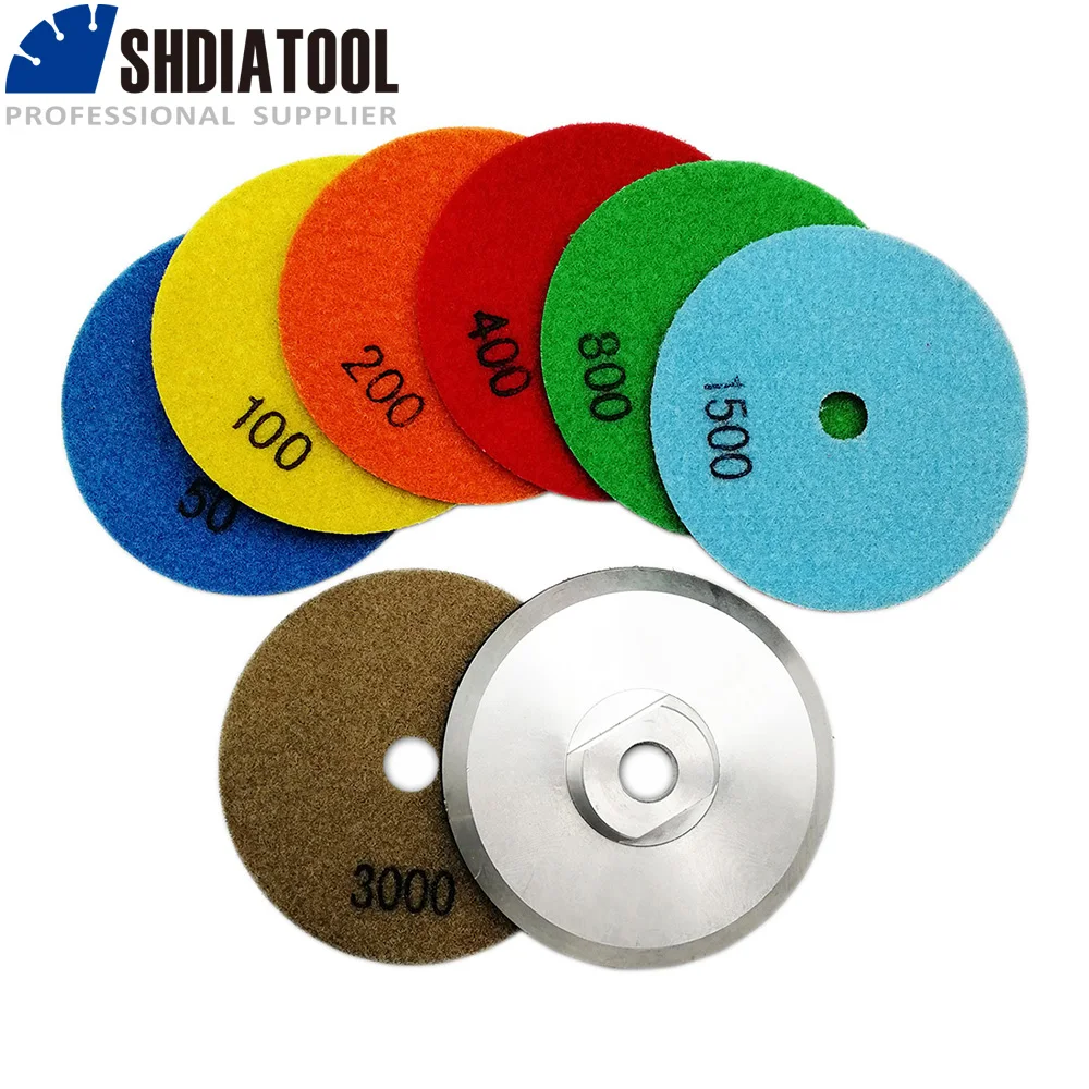 SHDIATOOL 7pcs/set 80mm Diamond Flexible Dry polishing Pad & 1pc Aluminum Based Backer Granite Marble Ceramic 3\