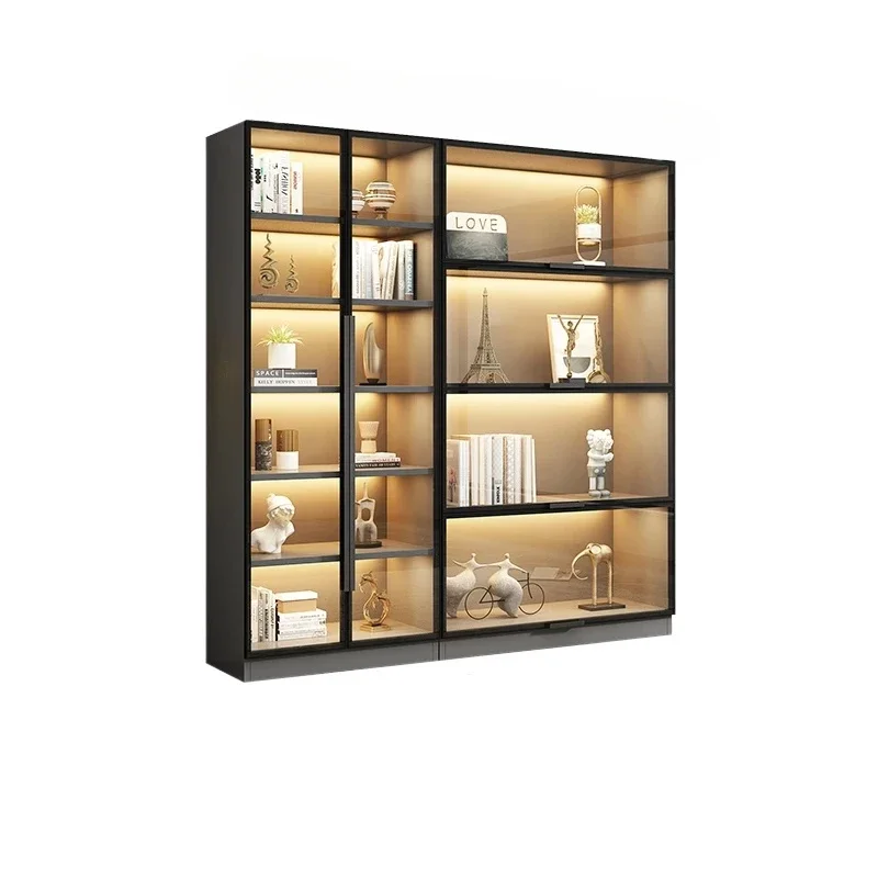 

Combined Bookcase Entire Wall Light Luxury Modern Minimalist Living Room Display Cabinet with Glass Door Furniture Glass Cabinet