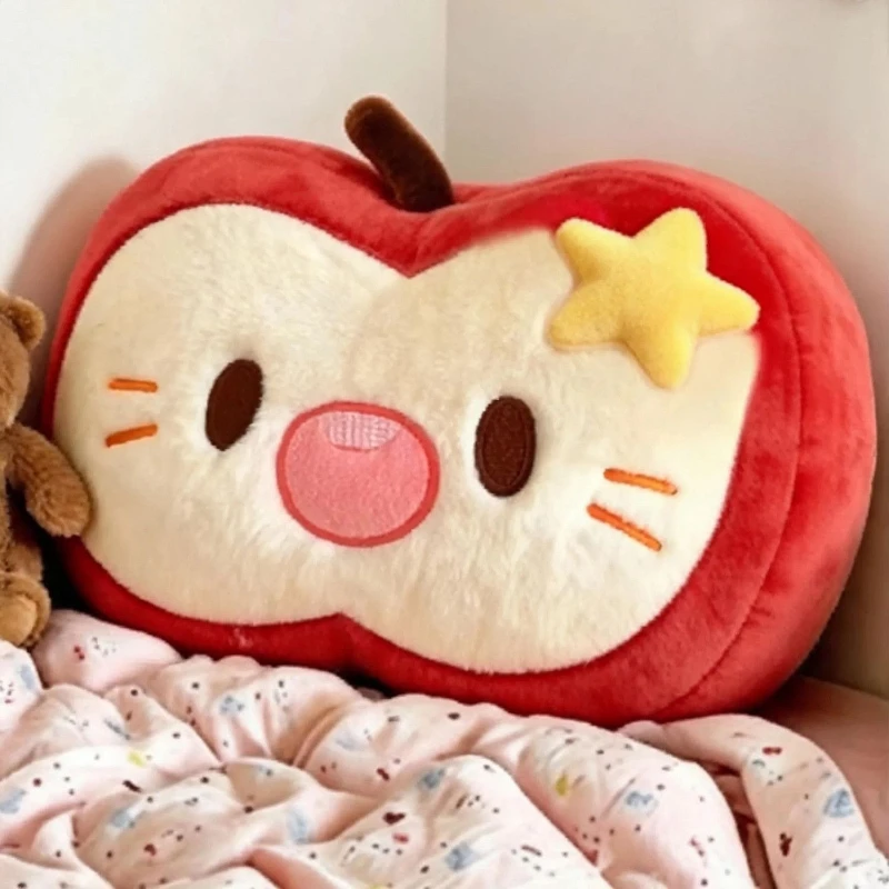 Cute Apple Plush Throw Pillow with Expression Headboard Backrest Lumbar Cushion for Dorm Bed Sofa Couple Gift