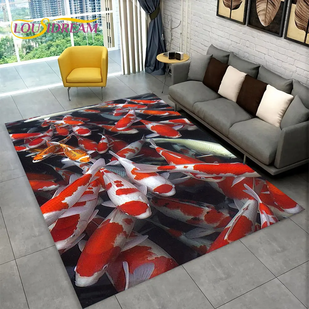 3D Pastoral Tai Chi carp Fish Area Rug,Carpet Rug for Living Room Bedroom Sofa Doormat Decor,Kid Play Kitchen Non-slip Floor Mat