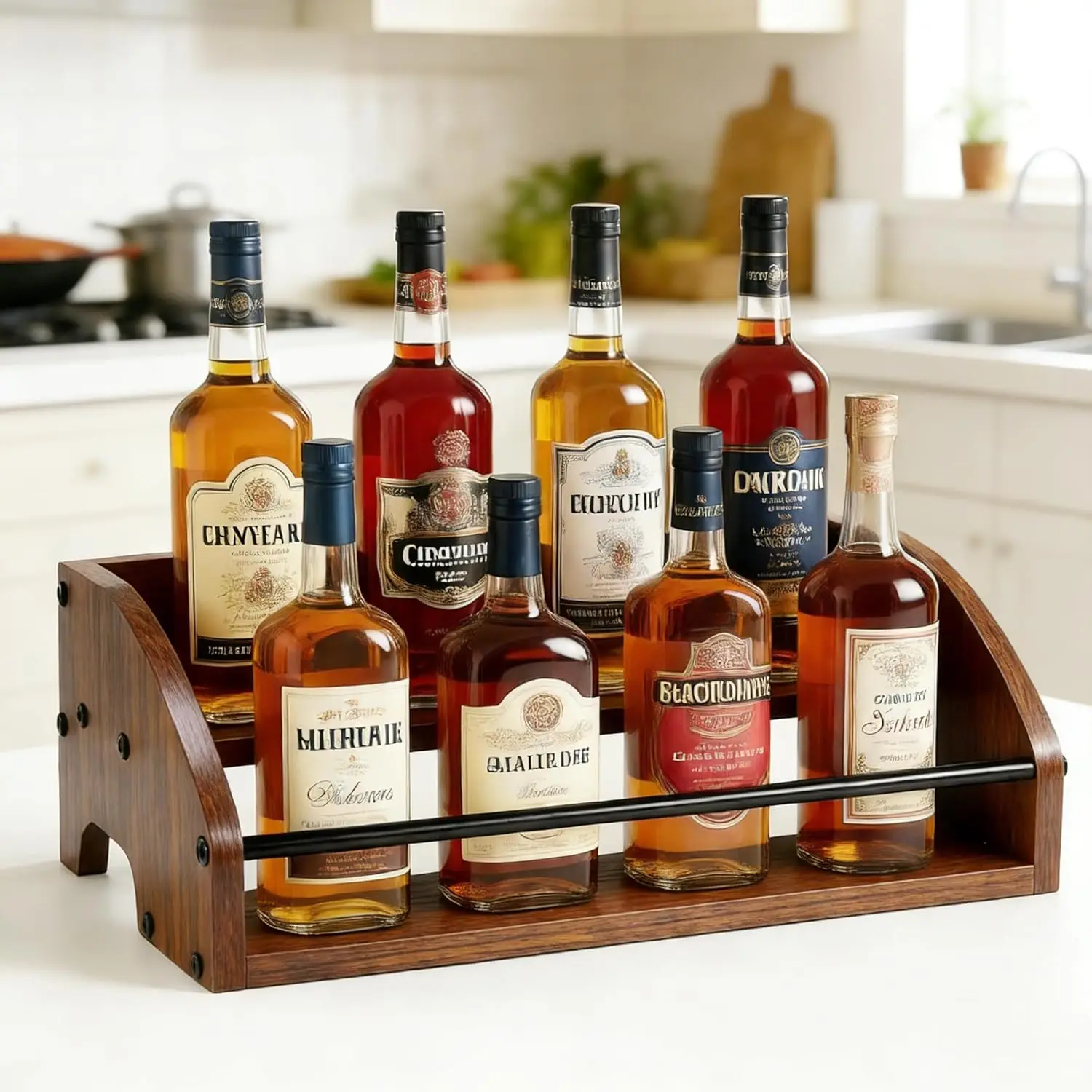 

Деревянный органайзер для столешницы в деревенском стиле - шкафчик для алкоголя, подставка для кофейных сиропов, мини-бар, домашняя ретро-полка для бара, подставка для алкоголя