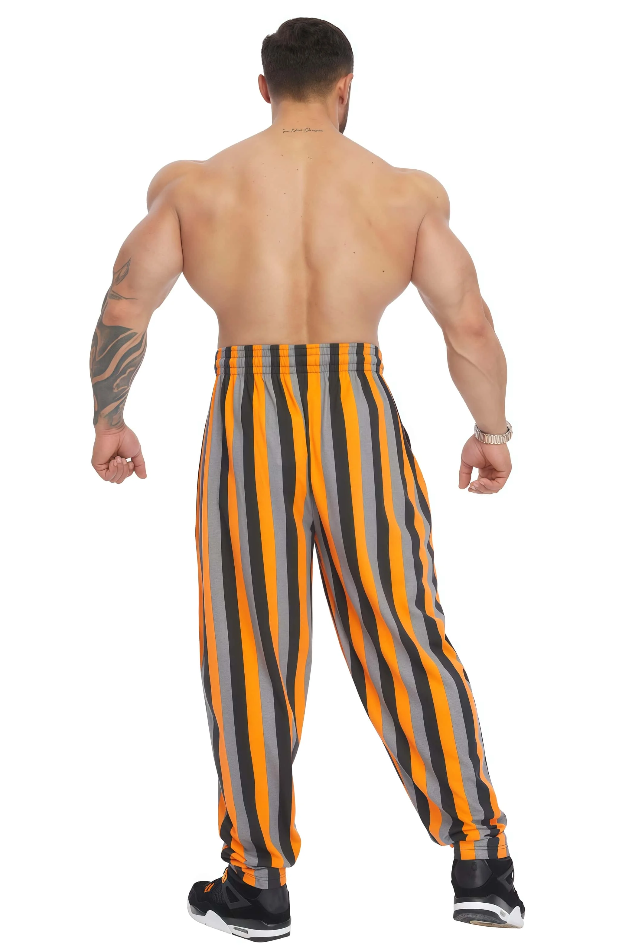 Orange-grau-schwarz gestreifte Herren-Sporthose mit elastischem Bund, Fitness-Training, lässige, vielseitige Jogginghose – Detail 4