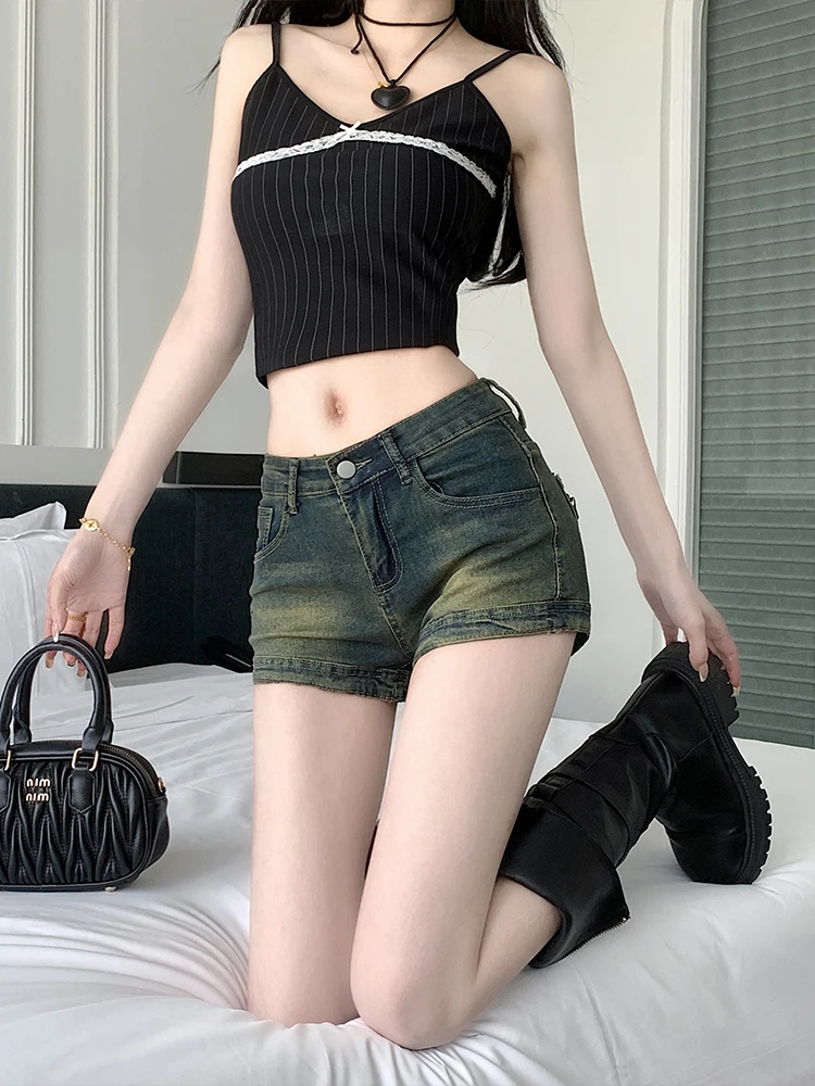 

Джинсовые шорты с высокой талией для женщин, летние, утягивающие, в стиле ретро, суперэластичные, с эластичным поясом