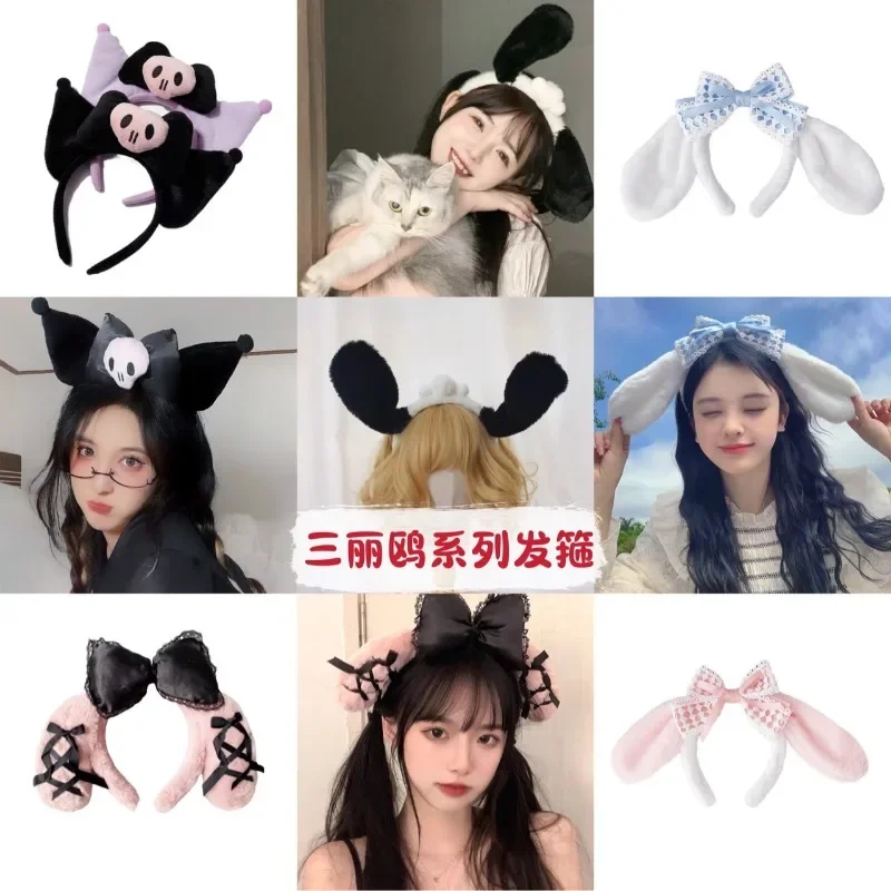 Bandeau de sauna en peluche série Sanurgente, Kawaii Kuromi My Melody, Cinnamoroll Dog Anime, bande de sauna d'oreille en peluche de dessin animé mignon, accessoires pour cheveux, cadeau