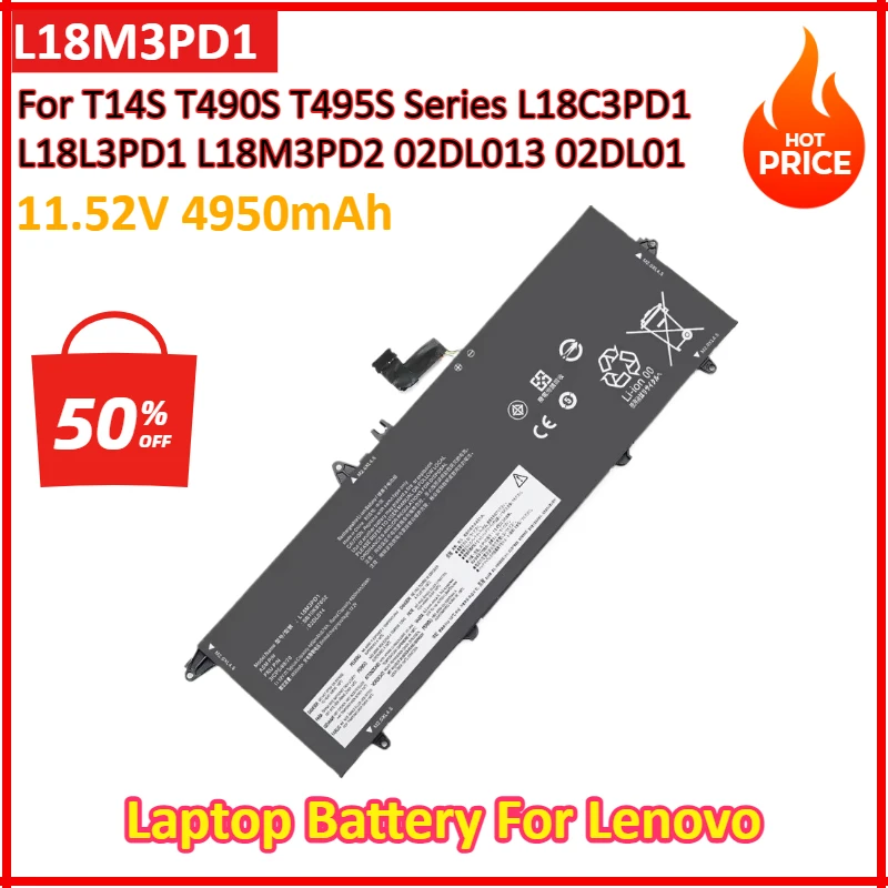 L18M3PD1 L18C3PD2 Laptop Battery For Lenovo ThinkPad T14S T490S T495S Series L18C3PD1 L18L3PD1 L18M3PD2 02DL013 02DL01 57WH