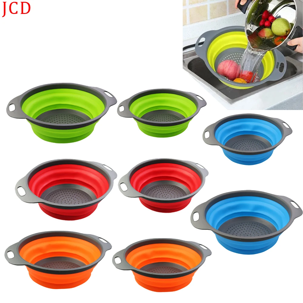 

1PCS Silicone Folding Vegetable Basket Foldable Colander Kitchen Washing Drain Basket Round Plastic Storage Fruit Cleaning Basin